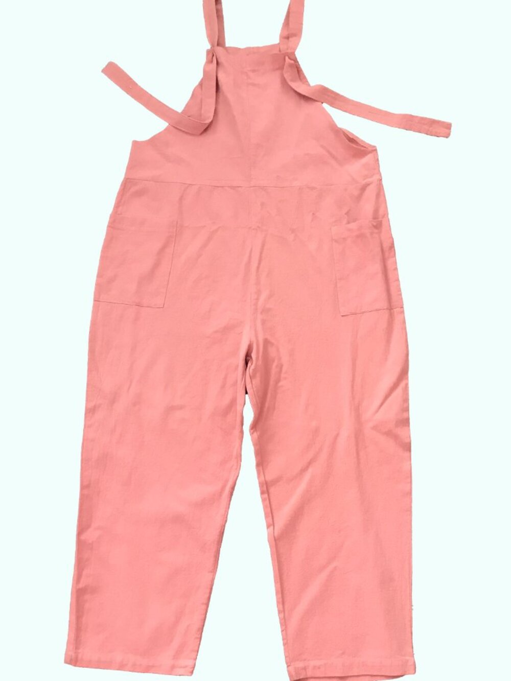🌸 SHEIN Salmon Pink Baggy Overalls 100% Cotton Tie Straps Summer Sz L 8/10
